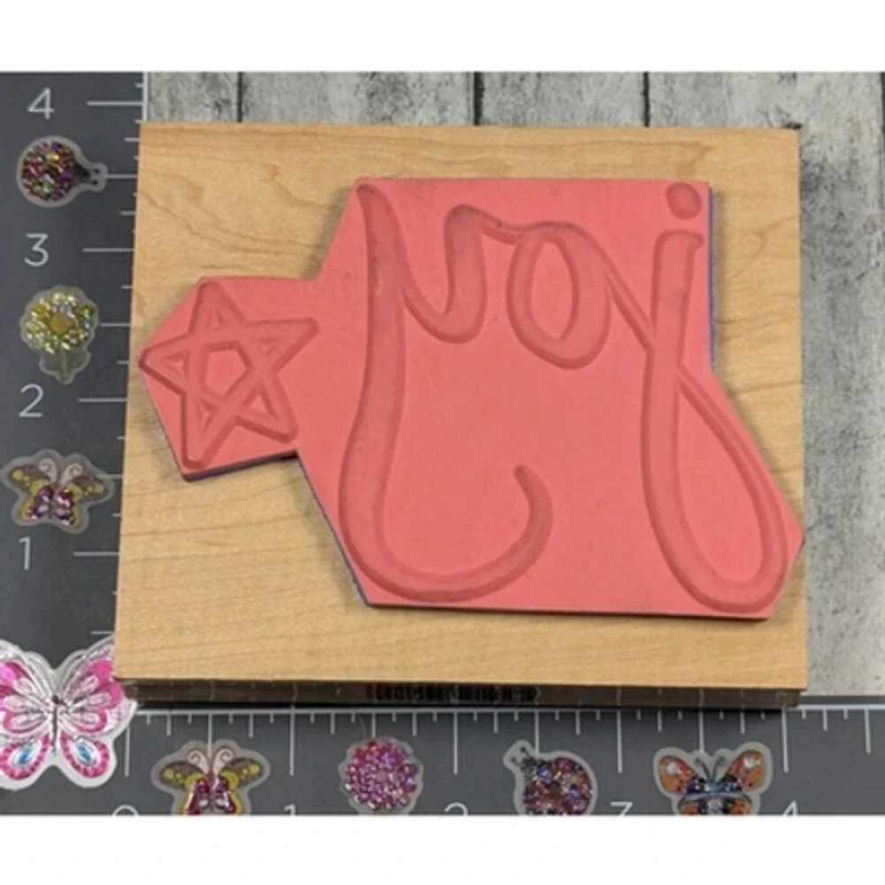 Inkadinkado Joy Script Star 4911 Christmas Rubber Stamp Wood #E5